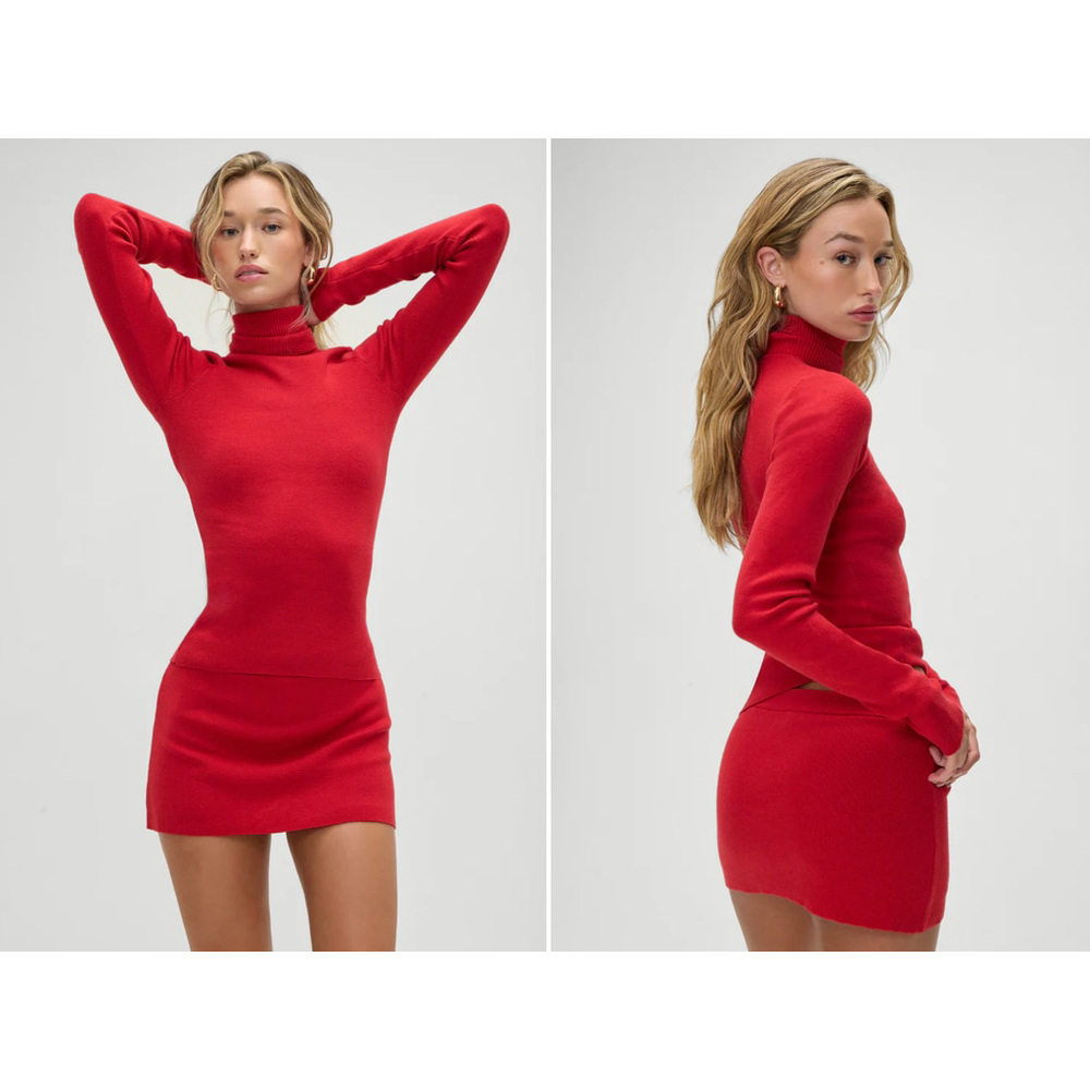 Frankies Bikinis Tucker Sweater AND Marialla Skort Set LARGE Cloud Knit Red NEW